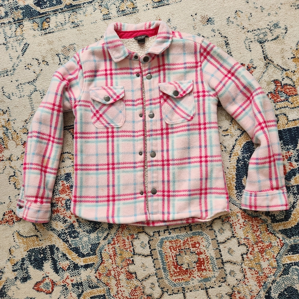 Eddie Bauer Girls Fleece Sherpa Lined Jacket Plaid Size Small 7/8